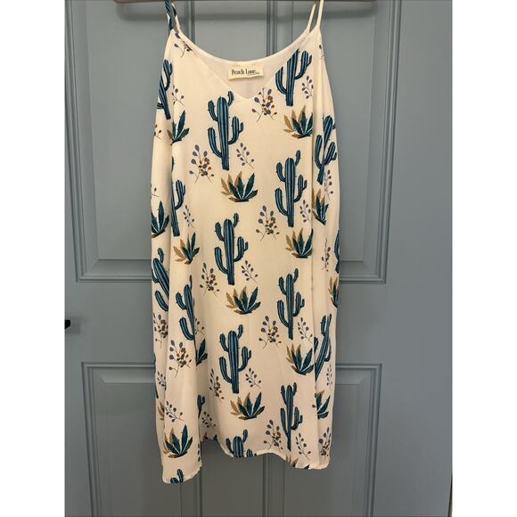 Peach Love California Womens White Sleeveless Cactus Print Swing Shift Dress‎ M - Picture 3 of 10